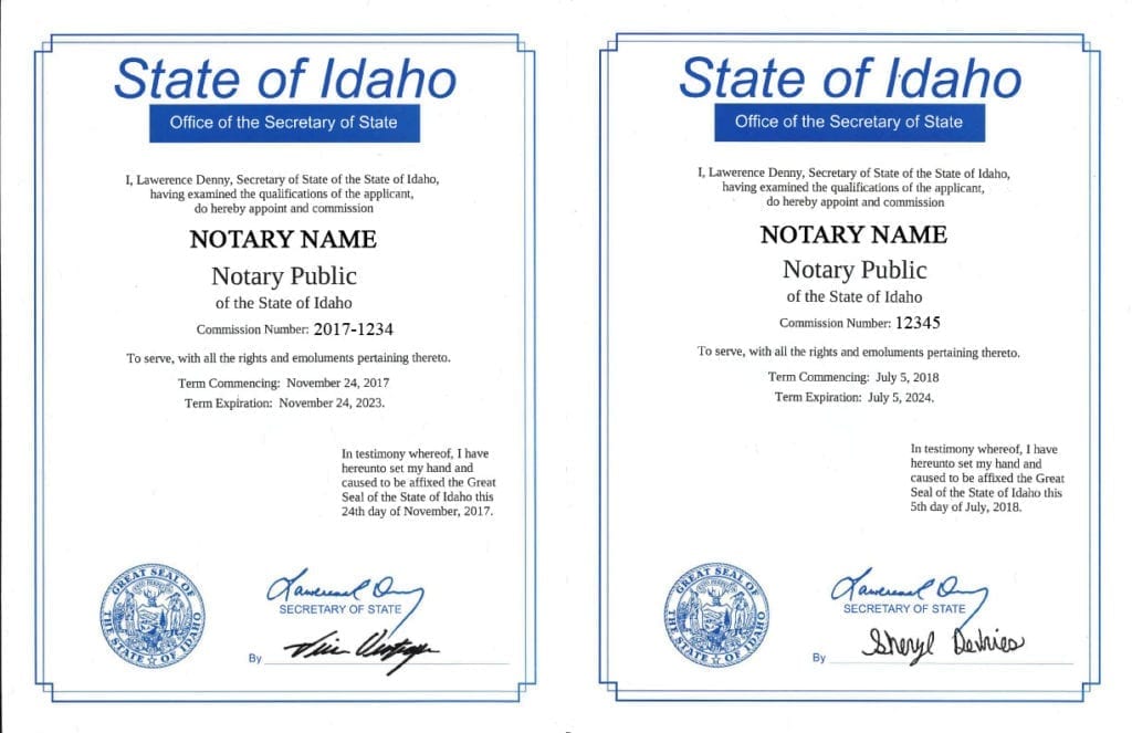 Idaho Notary Certificate Sample