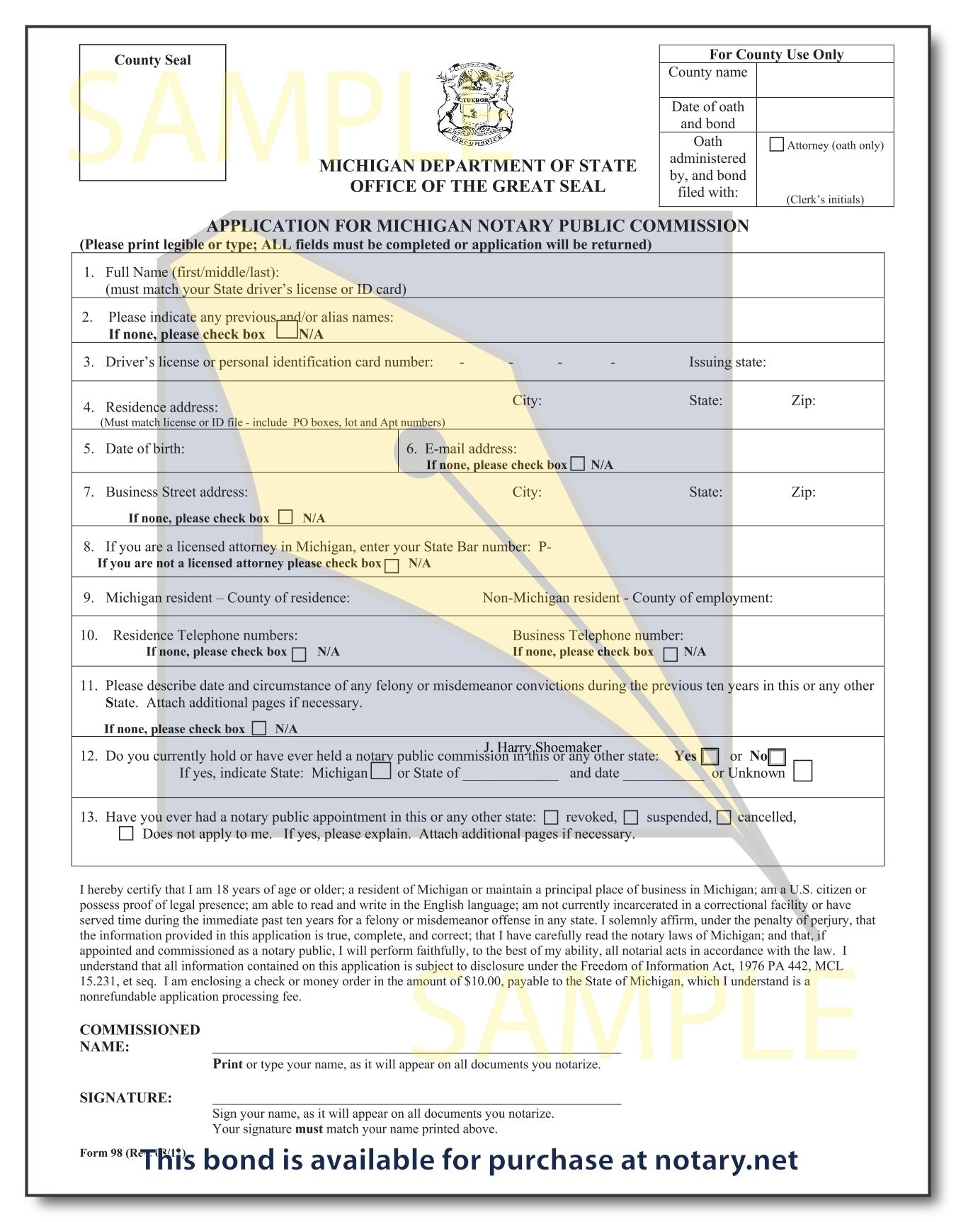 Michigan Notary Bond 10 000 Order Online Notary Net